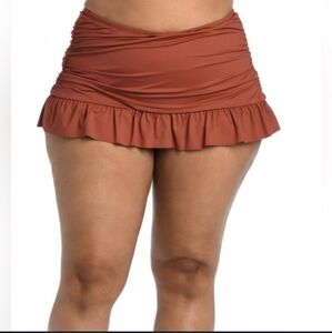 La Blanca Island Goddess Ruffle Swim Skirt Cinnamon 20W Plus Size NWT